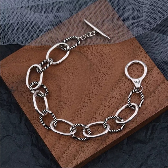 𝅺💎NEW 925 Sterling Silver Chain Link Toggle Bracelet - Picture 1 of 8